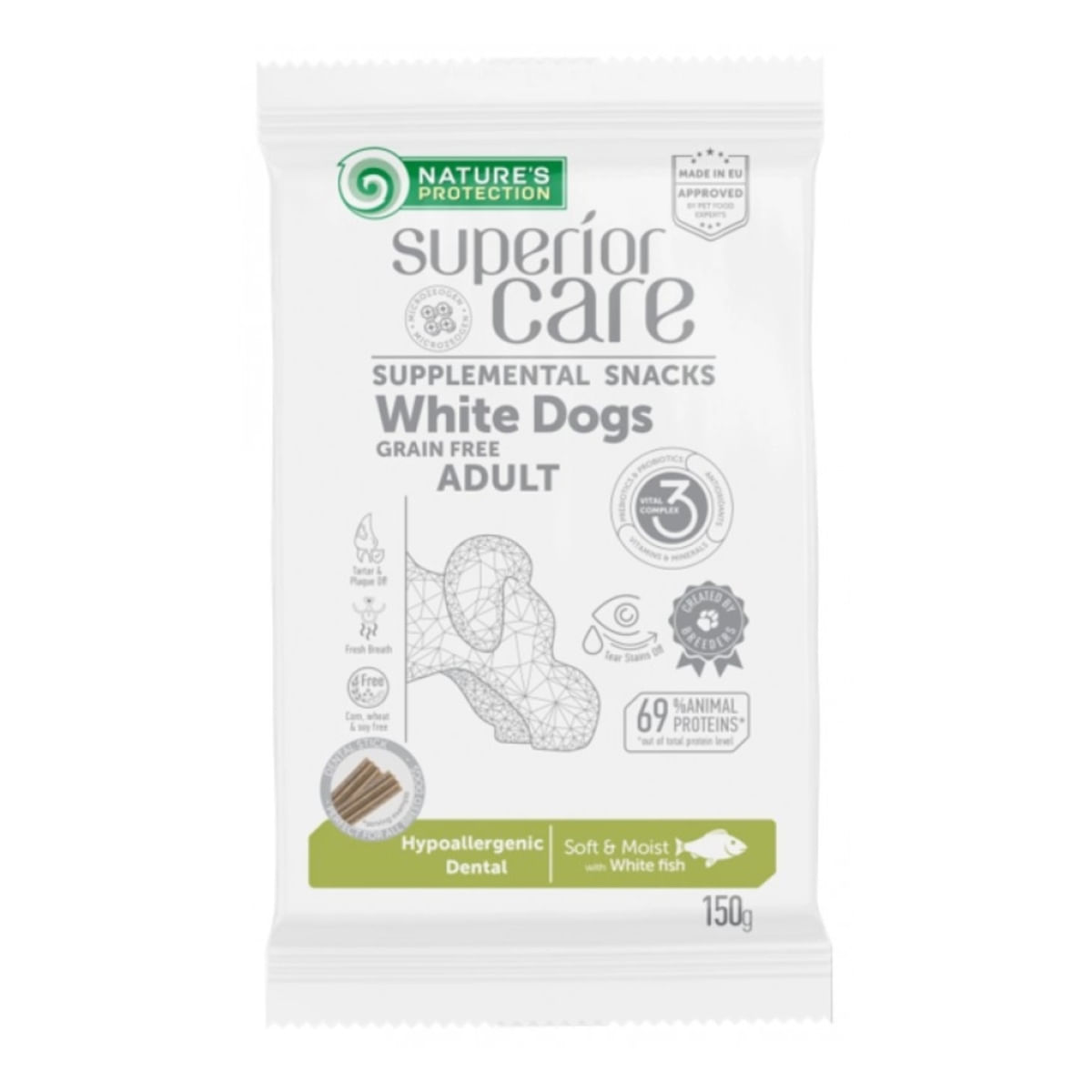 Recompensa Caine Natures Protection Hipoalergenic Dental Peste Alb 150 gr