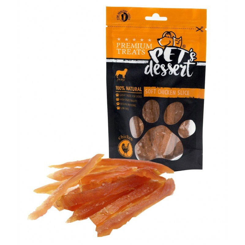 Recompensa Caine Pet's Dessert Soft Chicken Slice Pui 80gr